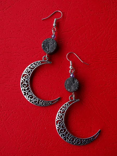 Chalcopyrite and Half Moon Pendant - Earrings